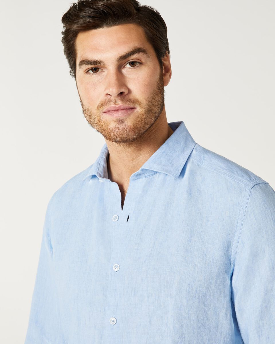 Mens Sky Linen Long Sleeve Shirt